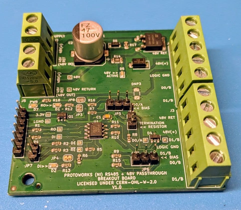 RS485 Breakout with 48 V Passthrough Board